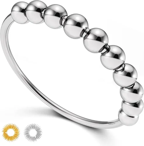 Anillo giratorio de plata de ley 925 para mujeres y hombres, anillo giratorio con cuentas (5)
