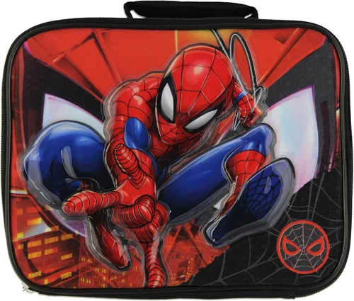 Vista 2 de Marvel Spiderman - Lonchera con diseño elevado de superhéroe, bolsa de almuerzo con aislamiento de Spider-Man de 10 pulgadas