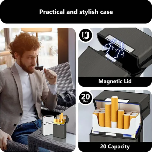 Vista 3 de roygra Funda para cigarrillos con encendedor (paquete de 2), interruptor magnético tamaño King de 85mm, soporte de 20 unidades para hombres