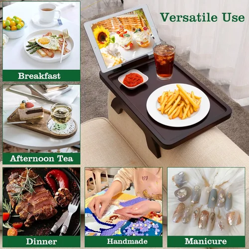 Vista 5 de Mesa auxiliar con clip para mesa auxiliar, mesa de sofá BAMBOOTRAY para sofás anchos, bandeja para reposabrazos de sofá para espacios pequeños, mesa