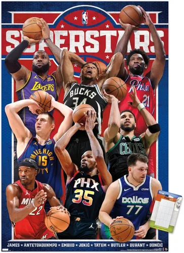 Vista 12 de NBA League - Póster de pared Superstars 23, 22.4 pulgadas de largo x 14.7 pulgadas de ancho, versión enmarcada de madera de granero