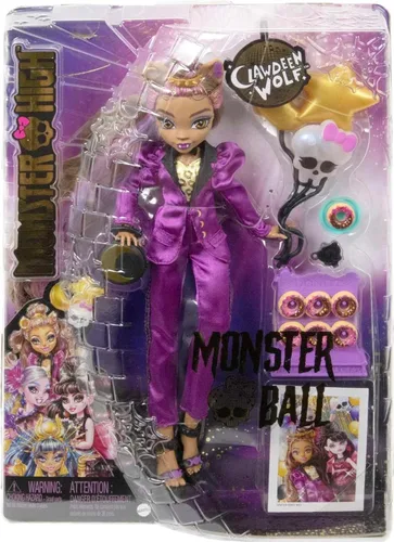 Vista 6 de Muñeca Monster High, Clawdeen Wolf en estilo de fiesta de bola de monstruo con accesorios temáticos incluyendo globos