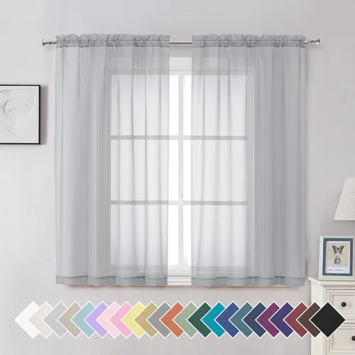 Vista 75 de Aiyufeng 2 paneles de cenefa transparente negra de 14 pulgadas de largo, cortinas cortas para dormitorio, cortinas de cocina para ventana pequeña