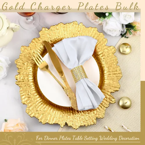 Vista 4 de Tanlade Juego de 72 Piezas de Platos Base Navideños a Granel, 24 Piezas de Platos de Corona Floral de 13'', Servilleteros y Servilletas de Tela