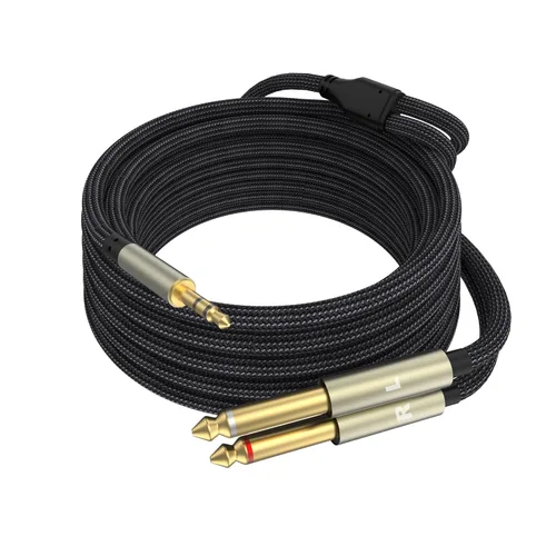 10 pies - 0.138 in 1/8 TRS a doble 0.250 in 1/4 TS mono Breakout Cable adaptador de cable estéreo divisor en Y compatible con iPhone, iPod, tarjeta