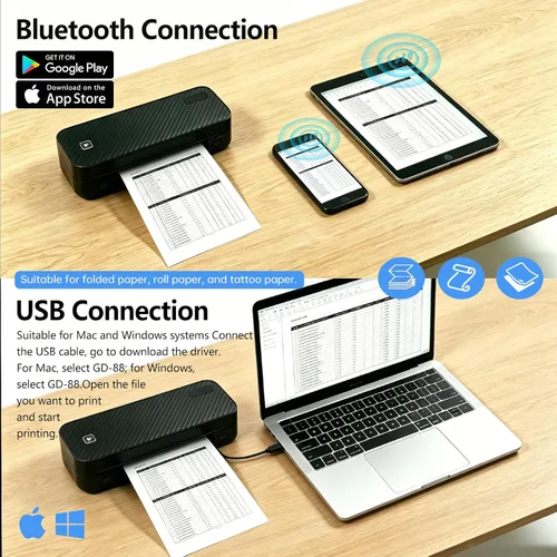 Vista 4 de Impresora portátil bluetooth sin tinta térmica para teléfono y computadora Negro