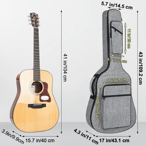 Vista 2 de Funda para guitarra acústica, 39, 40, 41 pulgadas, bolsa de guitarra acústica de 0.45 pulgadas de grosor, bolsa de concierto acolchada con correa