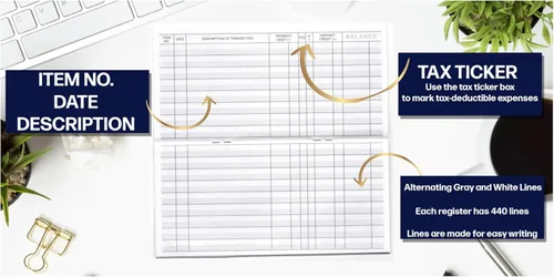 Vista 3 de 12 Registros de cheques para chequera personal - Registros de transacciones de libro mayor de cheques Registro para cuenta de cheques bancaria