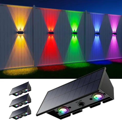 Vista 18 de 12 Pack de luces solares para pared arriba y abajo, luces LED impermeables para vallas decorativas al aire libre, lámparas de jardín para terraza