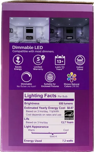 Vista 3 de PHILIPS Bombilla LED de 7.2 W (equivalente a 65 W) regulable para interiores BR30 - 650 lúmenes - Luz diurna - Base mediana E26 (paquete de 3)