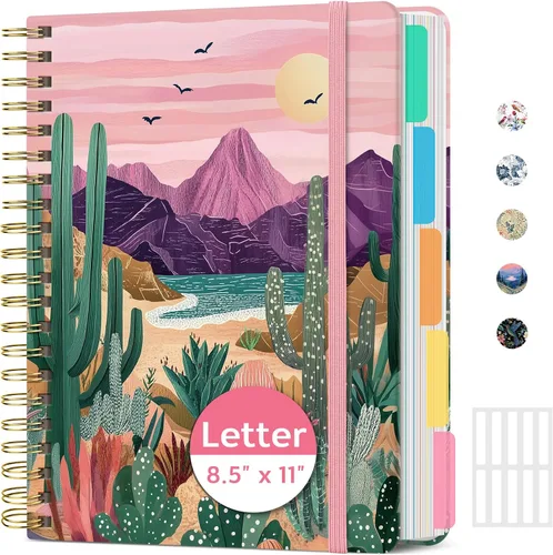 Vista 20 de Taja Cuadernos de espiral para trabajo de 5 materias con divisores K - Vórtice rosa