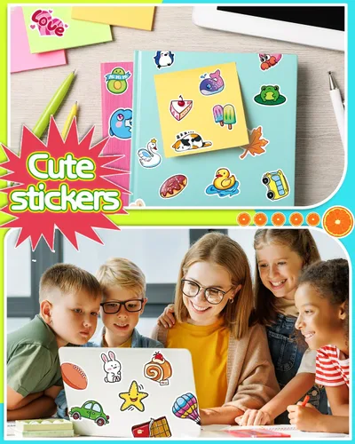 Vista 5 de 100 calcomanías para botellas de agua para niños, adolescentes y niñas, vinilo lindo estético, impermeable, calcomanías geniales Vsco, portátil