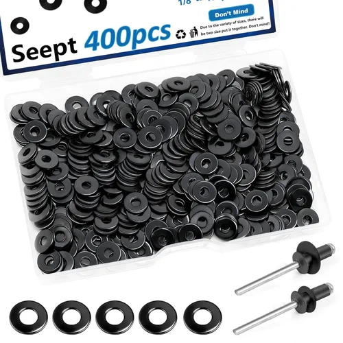 400 piezas de arandelas de remache pop de 1/8 pulg. negras para remaches pop de diámetro 1/8" de acero inoxidable 304, arandelas de remache pop de