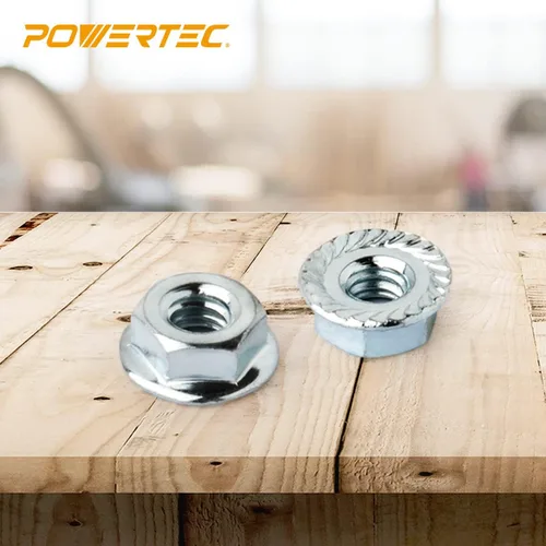 Vista 5 de POWERTEC QLN1201 Tuercas de bloqueo hexagonal de brida dentada (M8) Sujetadores chapados en zinc de acero al carbono de primera calidad – Paquete