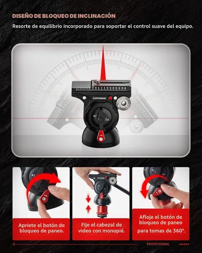 Vista 5 de IFOOTAGE Komodo K5S Cabeza Fluida Cabeza de Video Pan Tilt Mount Aluminum Fluid Head Mount for DSLR Camera Camcorder Monopod Tripod, Professional