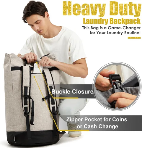Vista 5 de Bolsas de lavandería extra grandes y resistentes, mochila de lavandería universitaria de 115 litros, bolsa de lavandería grande con correas