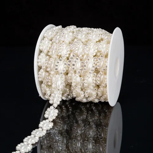 KAOYOO Cinta con diamantes de imitación, 10 yardas con perlas de imitación, rollo de cuentas florales de perlas sintéticas para vestidos de boda,