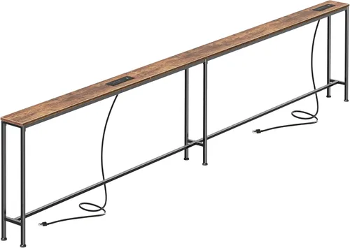 Vista 25 de SUPERJARE - Mesa de sofá de 79 pulgadas con 2 tomas de corriente y puertos USB-C, mesa consola estrecha de 5.9 pulgadas con almacenamiento, mesa