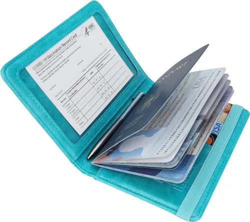 Vista 6 de GDTK - Portapasaportes de piel, con bloqueo RFID, ideal para documentos de viaje, Azul (Sky Blue)), 610521126587