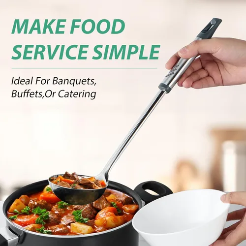 Vista 5 de Cucharón de sopa, cucharón de acero inoxidable de 4 onzas para servir y cocinar, cucharones de cocina de 2 onzas con mango resistente al calor