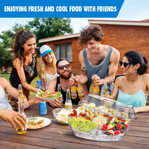 Vista 3 de INNOVATIVE LIFE Gran cuenco de ensalada con base enfriadora de hielo y tapa, bandeja refrigerada de cocina para verduras con dos cucharas largas