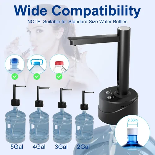 Vista 5 de Latedaux - Dispensador de botellas de agua eléctrica de escritorio de doble uso, de 5 galones, carga USB tipo C, bomba automática de botella de agua