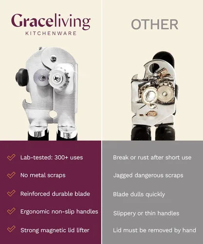 Vista 10 de Abrelatas manual magnético multifunción de alta calidad y abrebotellas, hoja de corte afilada de acero inoxidable resistente y perilla de giro fácil