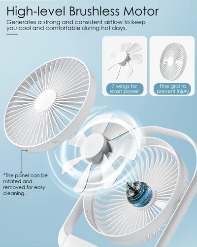 Vista 3 de AceMining Ventilador, ventiladores silenciosos y refrigeración, ventiladores recargables, ventilador de escritorio con 4 velocidades, ventilador USB