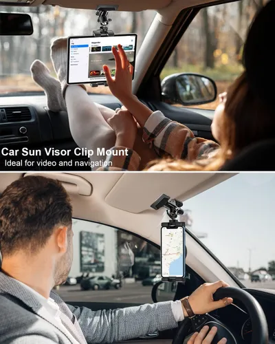 Vista 3 de Soporte para tableta de automóvil para teléfono y iPad de 4.7 a 13 pulgadas, soporte de metal giratorio de 360° para tableta de automóvil