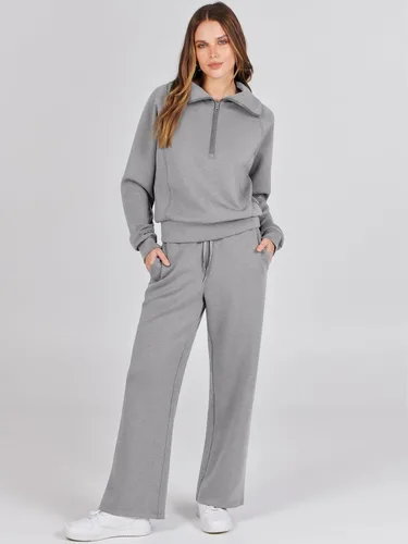 Vista 3 de Prinbara Conjunto deportivo de 2 piezas para mujer, para otoño, de gran tamaño, con media cremallera, sudadera de pierna ancha, conjunto de ropa