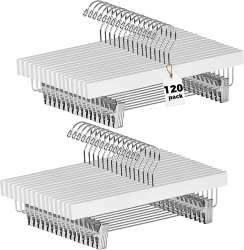 Vista 32 de Quality Hangers Perchas de madera negras para pantalones, paquete de 10 perchas giratorias para ropa, falda de madera de loto, pantalones