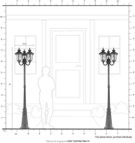 Vista 2 de Livex Lighting 7866-14 Oxford 3 Light Outdoor 3 Head Post, negro