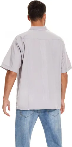Vista 3 de MAXJON Camisas de guayabera de manga corta con botones para hombre, con bordado cubano, camisas de playa
