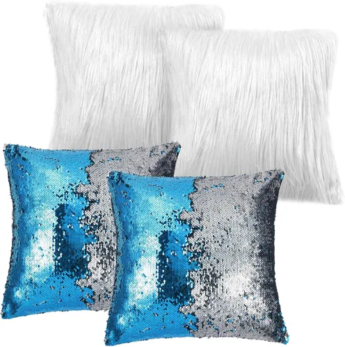 Vista 16 de Irenare 4 fundas de almohada esponjosas y de lentejuelas para invierno, fundas de cojín suaves para sofá, cama, sofá o Navidad