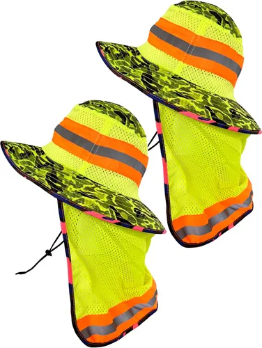 Vista 8 de Sombrero de sol reflectante de alta visibilidad para hombre con solapa para el cuello de ala ancha Boonie Hat Bucket Cap