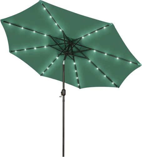 Vista 69 de Blissun Sombrilla solar de 9 pies, sombrilla de patio con 32 luces LED, sombrilla de mercado de mesa, sombrilla al aire libre para jardín, terraza