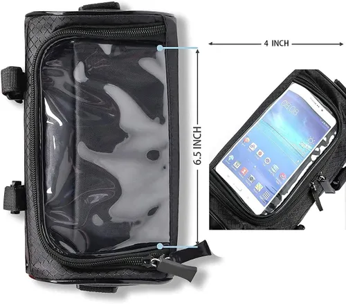 Vista 6 de Bolsa para Manillar de Bicicleta, Bolsa de Almacenamiento Frontal Impermeable, Accesorios de Soporte de Teléfono para Bicicleta, Funda Transparente