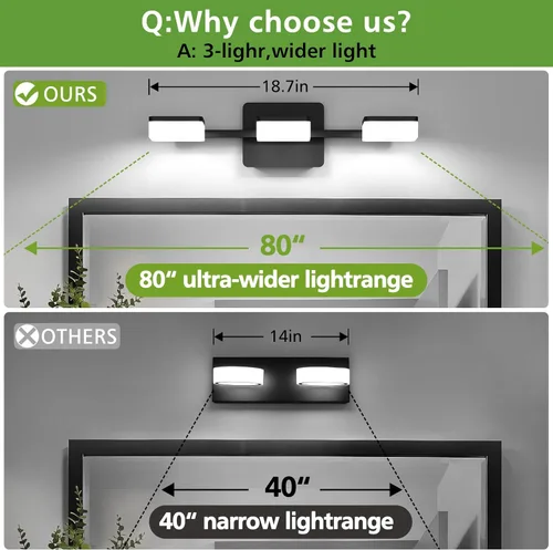 Vista 5 de Luz LED negra para tocador de baño, accesorios de iluminación de pared modernos, accesorios de iluminación de baño de 3 luces sobre espejo, rotación