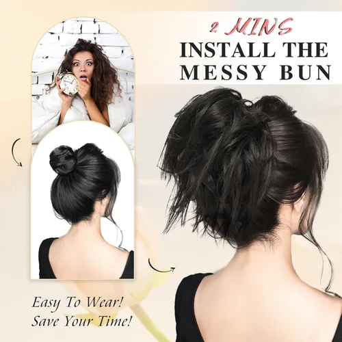 Vista 4 de MORICA - Pieza de cabello con moño alborotado y recogido, extensión de cabello con banda elástica de goma, extensiones de cabello sintético