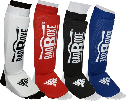 Vista 7 de Twister Muay Thai Boxing Kickboxing Karate Taekwondo MMA Espinilleras de tela de algodón elástico y empeine. Espinilleras en pasos