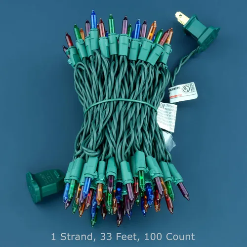 Vista 5 de YULETIME 100 luces de Navidad multicolor, 33 pies de cable verde certificado UL como incandescentes, mini cadena de luces LED