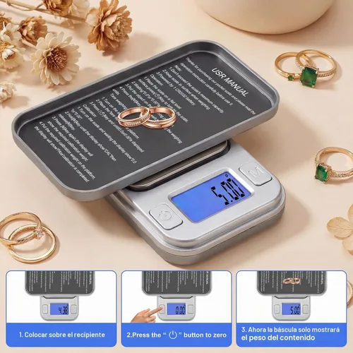 Vista 6 de Diyife Báscula de miligramo, báscula de bolsillo de alta precisión de 7.05 oz/0.0004 oz, 8 unidades Negro