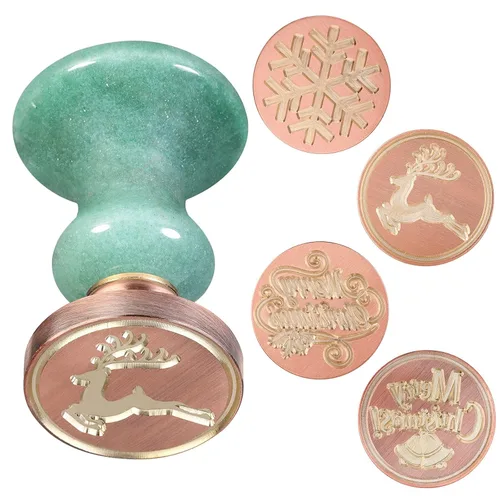 Vista 10 de rockcloud Juego de sellos de cera, 4 sellos de cera de sellado de cobre con 1 mango de sello de obsidiana negra para tarjetas, sobres, decoración
