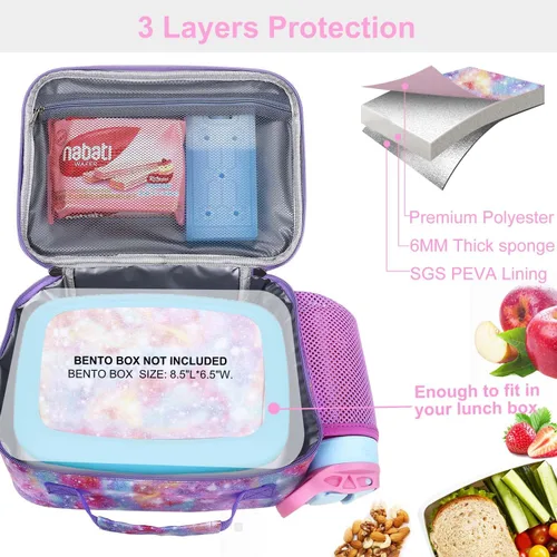 Vista 2 de RHCPFOVR Lonchera para niños – Lonchera aislada para niños y niñas, bolsa de almuerzo lavable y lonchera reutilizable para preescolar a prueba