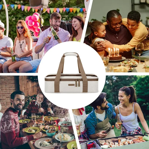 Vista 7 de TOURIT - Porta ollas aislada para alimentos calientes o fríos, bolsa térmica para comida para picnics, barbacoas, fiestas de comida, se adapta a