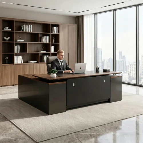 Vista 9 de 78" L Shaped Executive Desk with File Cabinet Drawers Outlet USB, Dual-Motor Adjustable-Height Modern Executive Desk with Privacy Panel for Boss