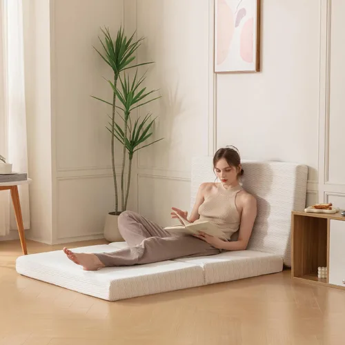 Vista 2 de Dyonery Colchón plegable, de espuma viscoelástica triple portátil de 4 pulgadas, certificado CertiPUR-US, tamaño individual, con funda lavable, cama