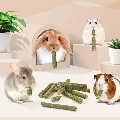 Vista 6 de Bissap 114 palitos de heno Timothy para conejos, hierba de Timothy natural, dientes molares, juguetes masticables para conejos, chinchillas
