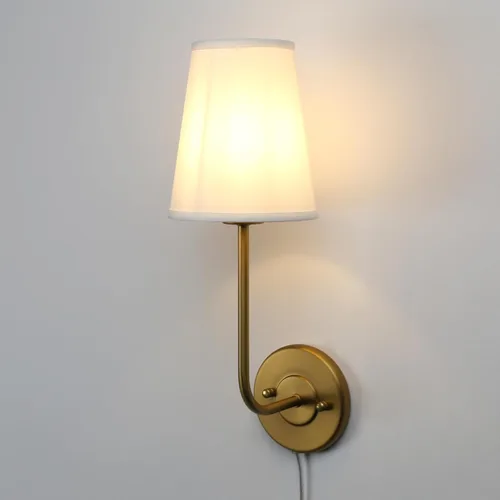 Vista 8 de Pathson Plug in Wall Sconce, Rustic Wall Light Fixture with On/Off Switch and Pure White Fabric Lampshade, Antique Brass Wall Lamp for Living Room