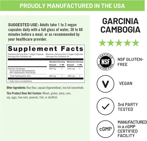 Vista 5 de NatureWise Garcinia Cambogia - Extracto de concentración de 60% HCA, apoyo natural para objetivos de peso y niveles de energía - Vegano, sin OMG